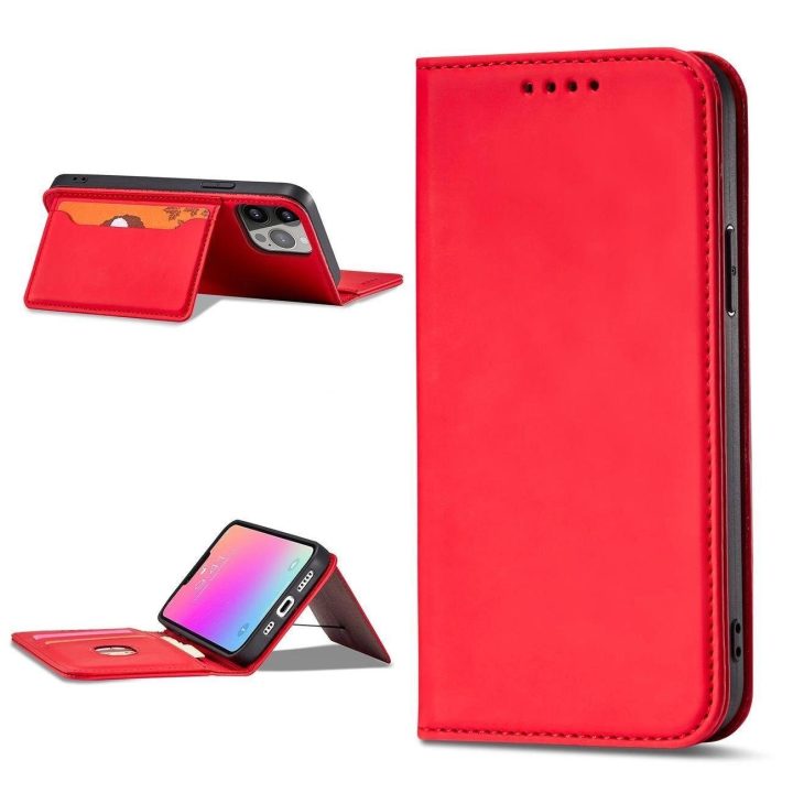 Magnetinis kortelių dėklas iPhone 13 Pro Max dėklas kortelės piniginės kortelės laikiklis raudonas