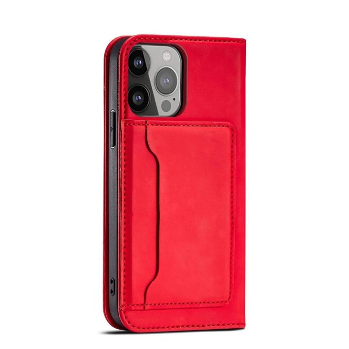 Magnetinis kortelių dėklas iPhone 13 Pro Max dėklas kortelės piniginės kortelės laikiklis raudonas