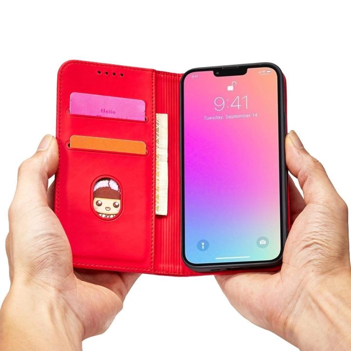 Magnetinis kortelių dėklas iPhone 13 Pro Max dėklas kortelės piniginės kortelės laikiklis raudonas