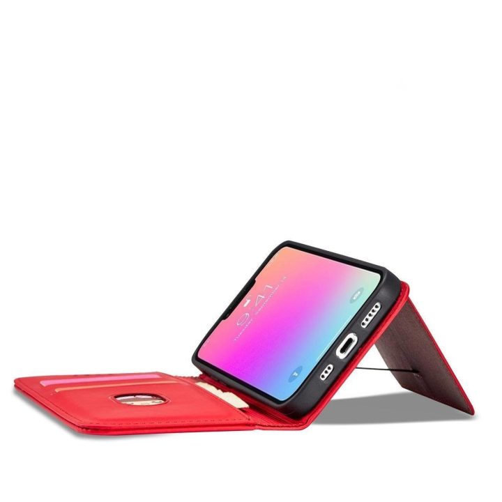 Magnetinis kortelių dėklas iPhone 13 Pro Max dėklas kortelės piniginės kortelės laikiklis raudonas