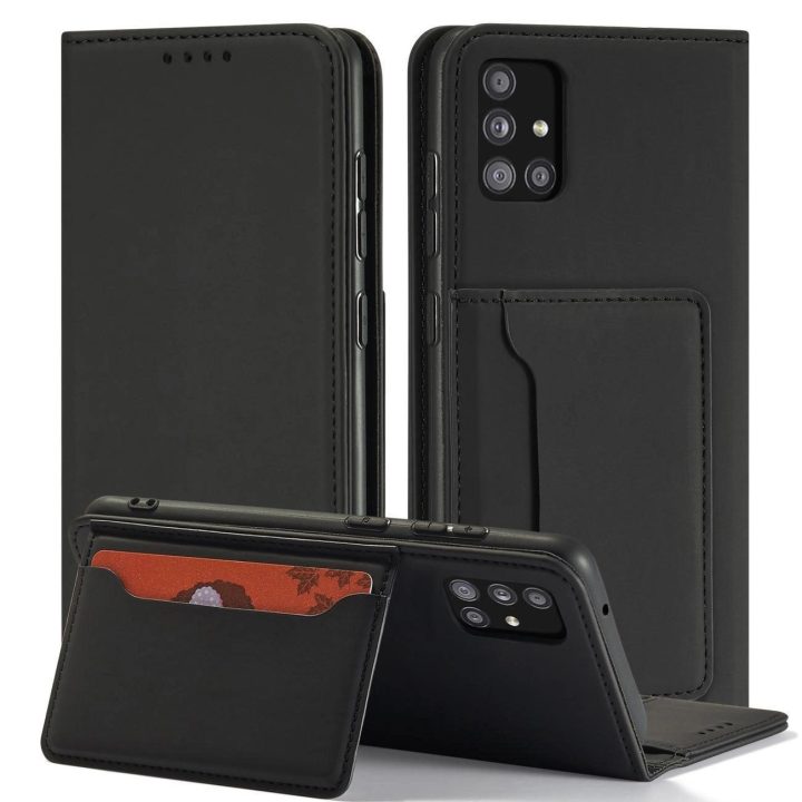 Magnetinis kortelės dėklas Samsung Galaxy A12 5G Pouch Wallet Card Holder Black