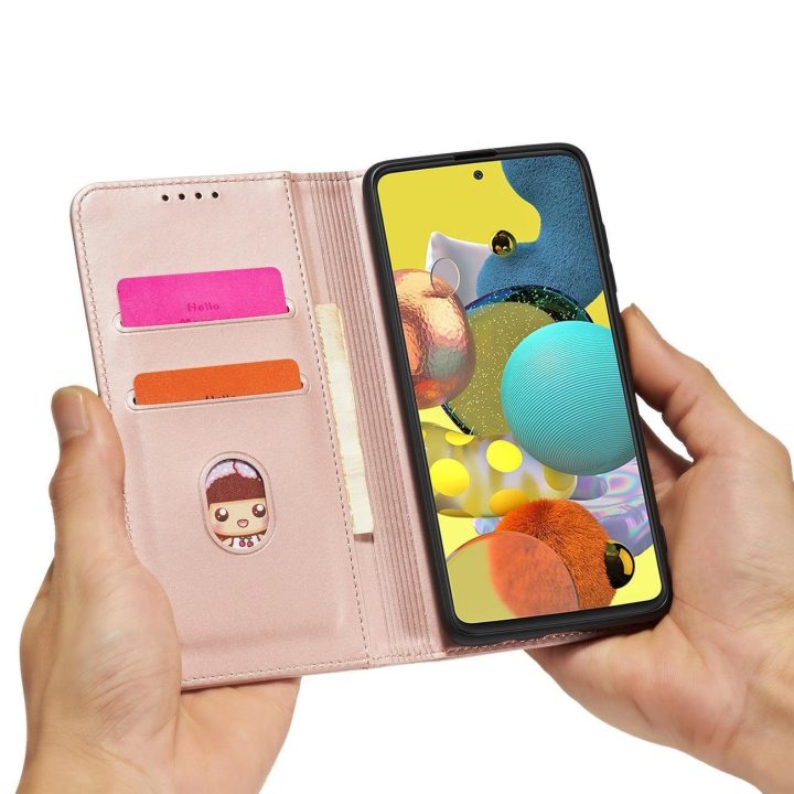 Magnetinis kortelės dėklas Samsung Galaxy A12 5G Pouch Wallet Card Holder Pink