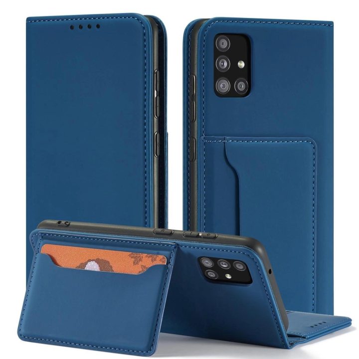 Magnetinis kortelės dėklas Samsung Galaxy A13 5G dėklas piniginės kortelės laikiklis mėlynas