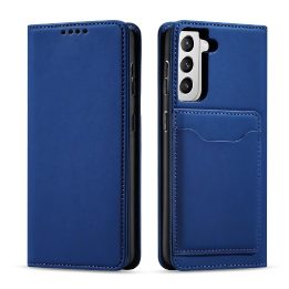 Magnetinis kortelės dėklas Samsung Galaxy S22 + (S22 Plus) dėklas piniginės kortelės laikiklis mėlynas