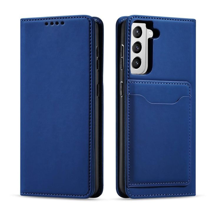 Magnetinis kortelės dėklas Samsung Galaxy S22 + (S22 Plus) dėklas piniginės kortelės laikiklis mėlynas