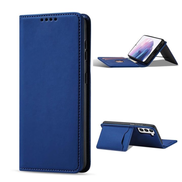 Magnetinis kortelės dėklas Samsung Galaxy S22 + (S22 Plus) dėklas piniginės kortelės laikiklis mėlynas