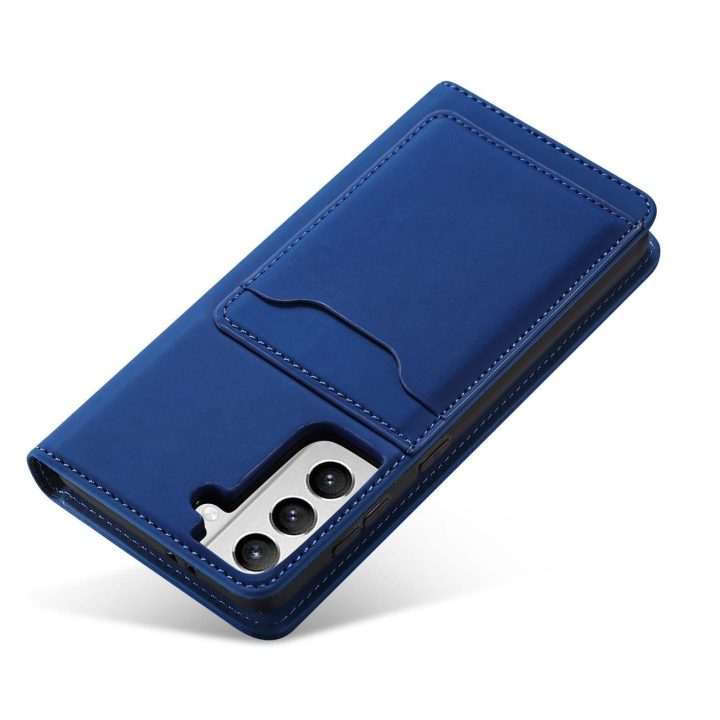 Magnetinis kortelės dėklas Samsung Galaxy S22 + (S22 Plus) dėklas piniginės kortelės laikiklis mėlynas