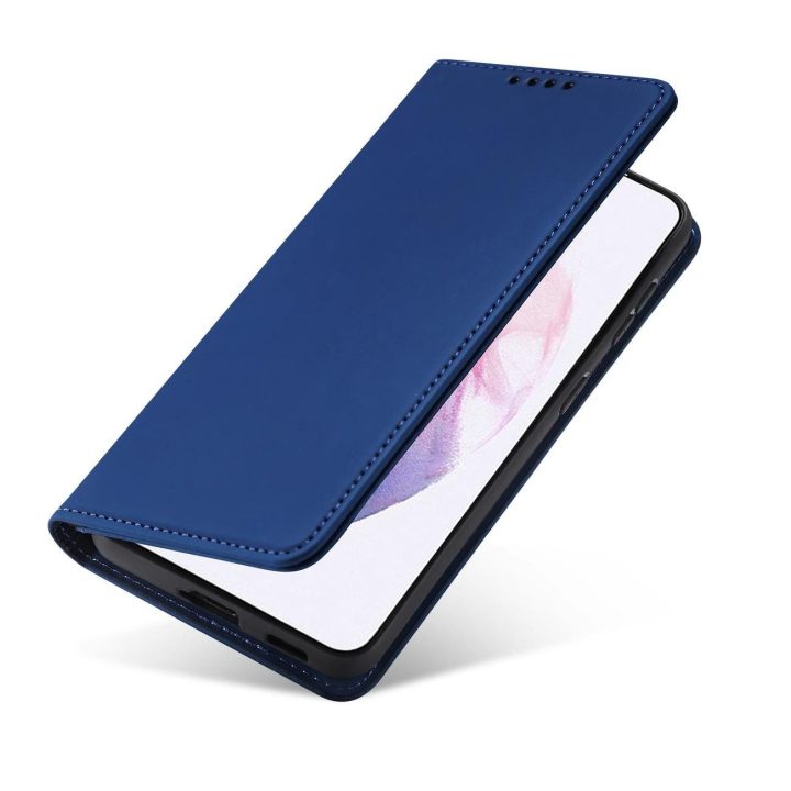 Magnetinis kortelės dėklas Samsung Galaxy S22 + (S22 Plus) dėklas piniginės kortelės laikiklis mėlynas