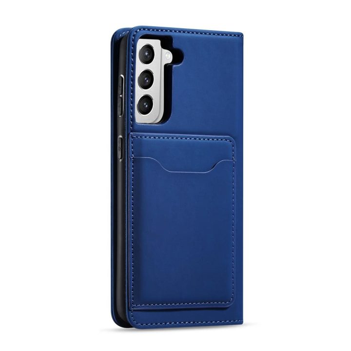 Magnetinis kortelės dėklas Samsung Galaxy S22 + (S22 Plus) dėklas piniginės kortelės laikiklis mėlynas
