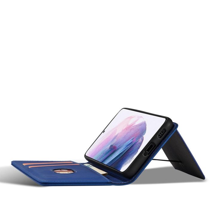 Magnetinis kortelės dėklas Samsung Galaxy S22 + (S22 Plus) dėklas piniginės kortelės laikiklis mėlynas