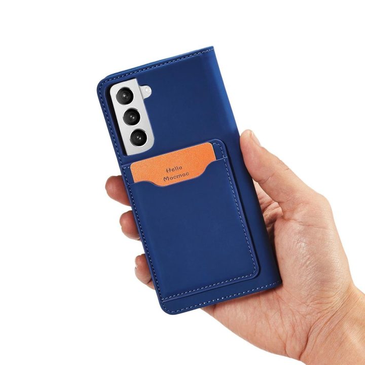 Magnetinis kortelės dėklas Samsung Galaxy S22 + (S22 Plus) dėklas piniginės kortelės laikiklis mėlynas