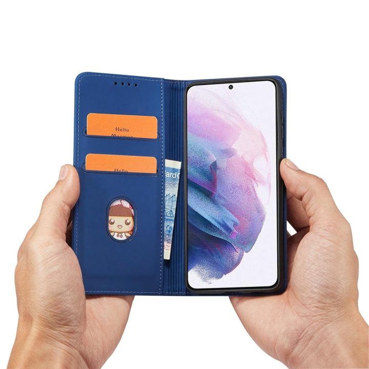 Magnetinis kortelės dėklas Samsung Galaxy S22 + (S22 Plus) dėklas piniginės kortelės laikiklis mėlynas
