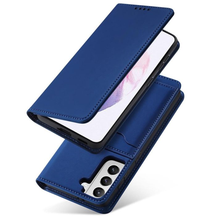 Magnetinis kortelės dėklas Samsung Galaxy S22 + (S22 Plus) dėklas piniginės kortelės laikiklis mėlynas