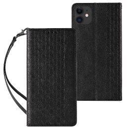 Magnetinis dirželis iPhone 12 dėklas piniginė + mini švino pakabukas Juoda