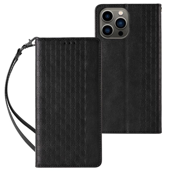 Magneto dirželio dėklas iPhone 12 Pro dėklas piniginė + mini švino pakabukas juodas