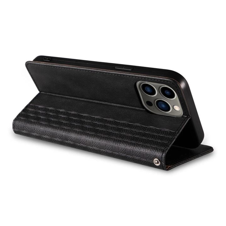Magneto dirželio dėklas iPhone 12 Pro Max dėklas piniginė + mini švino pakabukas juodas