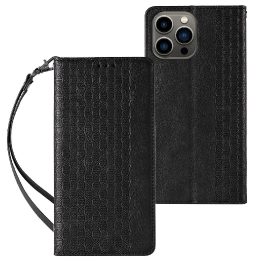 Magneto dirželio dėklas iPhone 13 Pro dėklas Piniginė + mini švino pakabukas Juodas