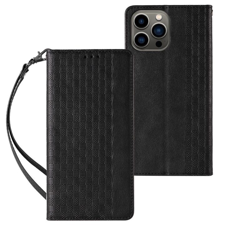 Magneto dirželio dėklas iPhone 13 Pro Max dėklas Piniginė + mini švino pakabukas Juodas