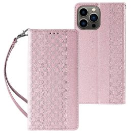 Magneto dirželio dėklas iPhone 13 Pro Max dėklas Piniginė + mini švino pakabukas rožinis