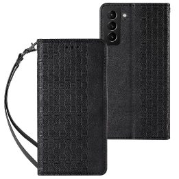 Magnetinis dirželis dėklas Samsung Galaxy S22 + (S22 Plus) dėklas piniginė + mini švino pakabukas juodas