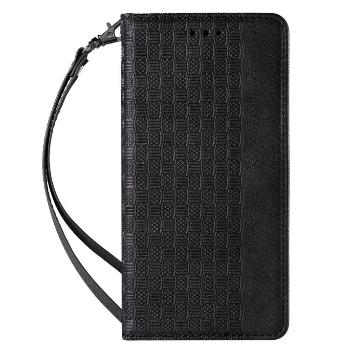 Magnetinis dirželis dėklas Samsung Galaxy S22 + (S22 Plus) dėklas piniginė + mini švino pakabukas juodas