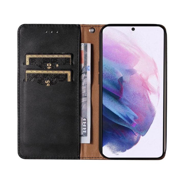 Magnetinis dirželis dėklas Samsung Galaxy S22 + (S22 Plus) dėklas piniginė + mini švino pakabukas juodas