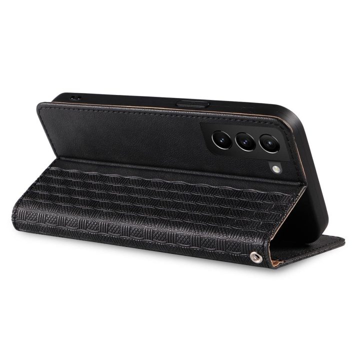 Magnetinis dirželis dėklas Samsung Galaxy S22 + (S22 Plus) dėklas piniginė + mini švino pakabukas juodas