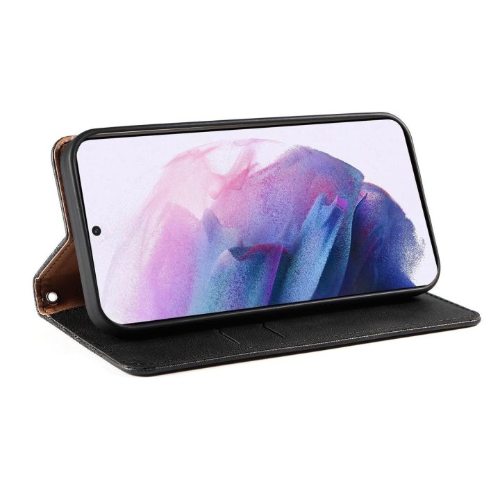Magnetinis dirželis dėklas Samsung Galaxy S22 + (S22 Plus) dėklas piniginė + mini švino pakabukas juodas