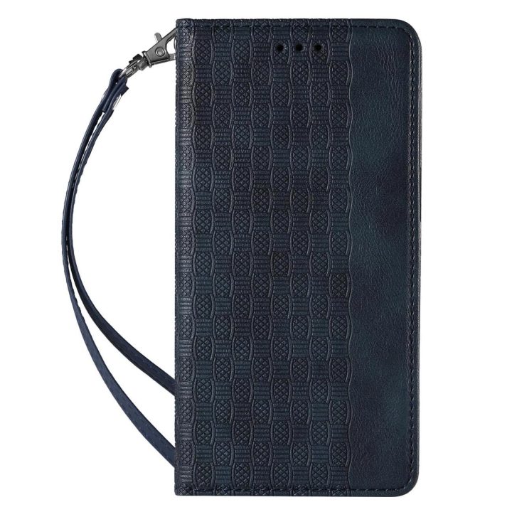 Magnetinis dirželis dėklas Samsung Galaxy S22 + (S22 Plus) dėklas piniginė + mini švino pakabukas mėlynas