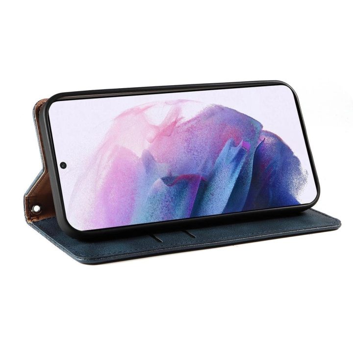 Magnetinis dirželis dėklas Samsung Galaxy S22 + (S22 Plus) dėklas piniginė + mini švino pakabukas mėlynas