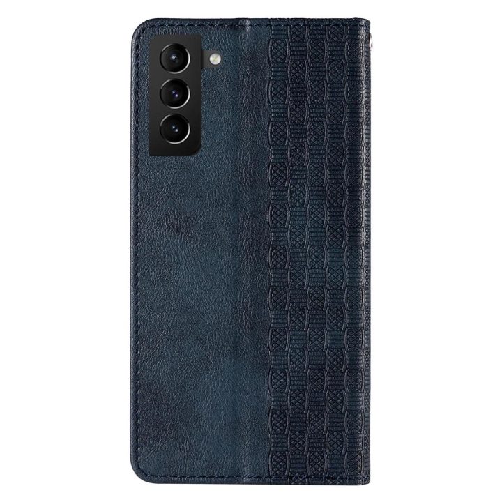 Magnetinis dirželis dėklas Samsung Galaxy S22 + (S22 Plus) dėklas piniginė + mini švino pakabukas mėlynas