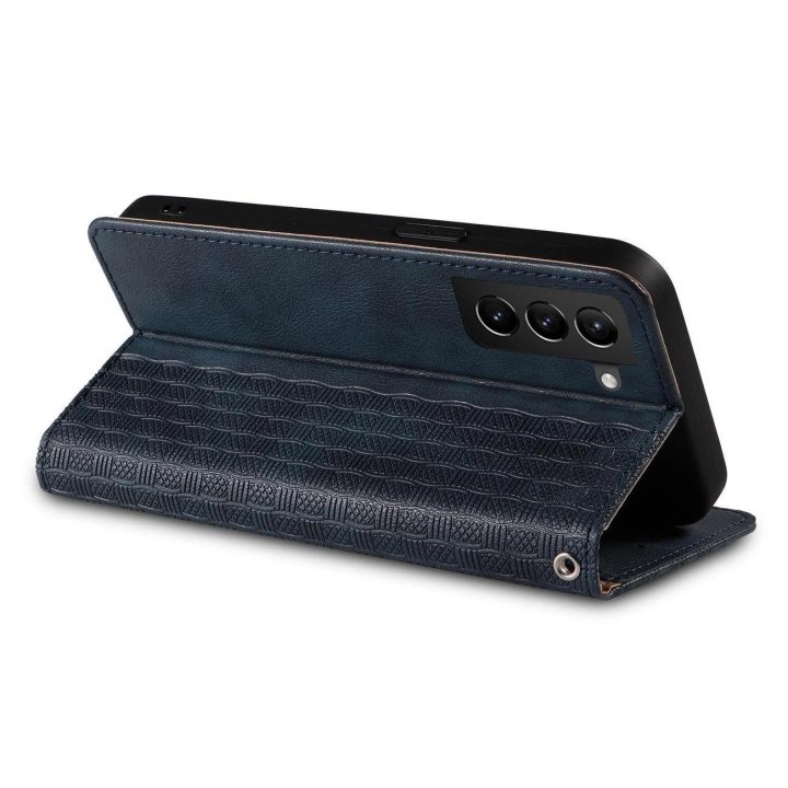 Magnetinis dirželis dėklas Samsung Galaxy S22 + (S22 Plus) dėklas piniginė + mini švino pakabukas mėlynas