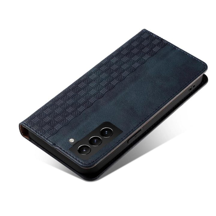 Magnetinis dirželis dėklas Samsung Galaxy S22 + (S22 Plus) dėklas piniginė + mini švino pakabukas mėlynas