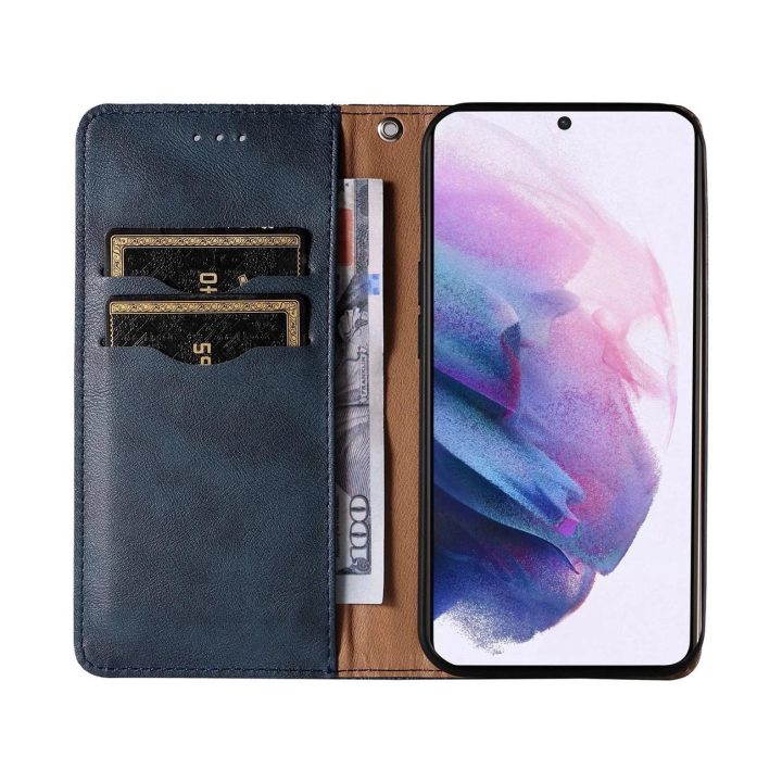 Magnetinis dirželis dėklas Samsung Galaxy S22 + (S22 Plus) dėklas piniginė + mini švino pakabukas mėlynas