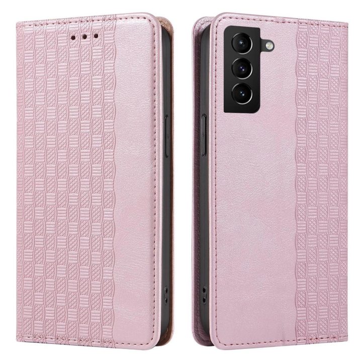 Magnetinis dirželis dėklas Samsung Galaxy S22 + (S22 Plus) dėklas piniginė + mini švino pakabukas rožinis