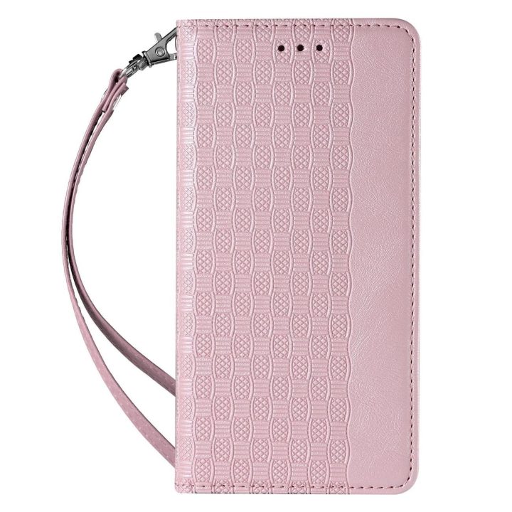 Magnetinis dirželis dėklas Samsung Galaxy S22 + (S22 Plus) dėklas piniginė + mini švino pakabukas rožinis