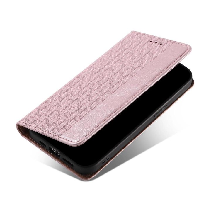 Magnetinis dirželis dėklas Samsung Galaxy S22 + (S22 Plus) dėklas piniginė + mini švino pakabukas rožinis
