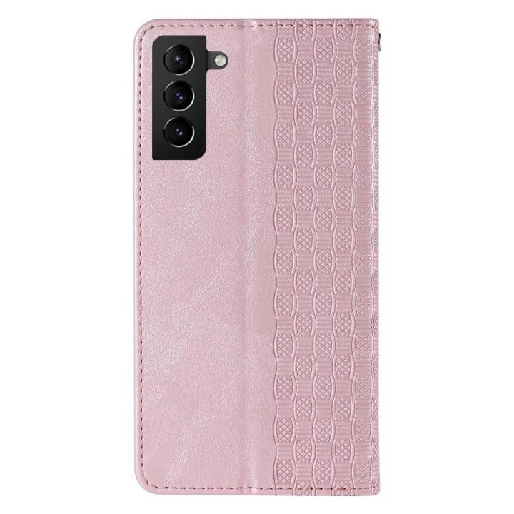 Magnetinis dirželis dėklas Samsung Galaxy S22 + (S22 Plus) dėklas piniginė + mini švino pakabukas rožinis