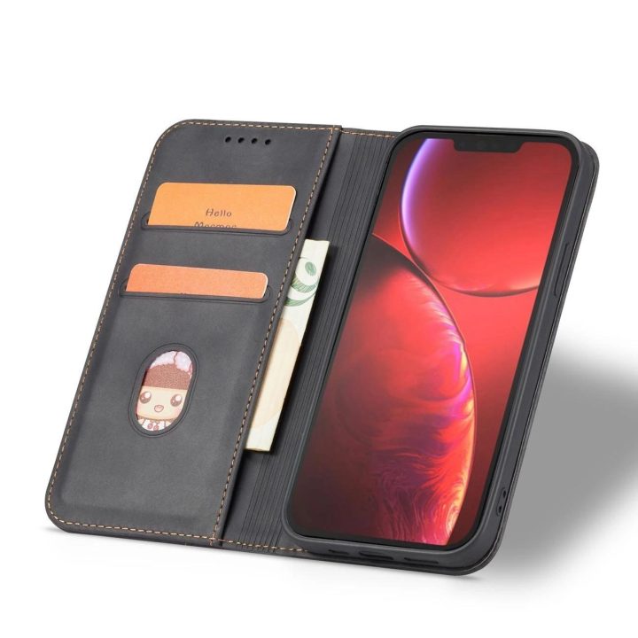 Magnetinis madingas dėklas iPhone 13 Pro Max dėklas piniginės kortelės laikiklis juodas