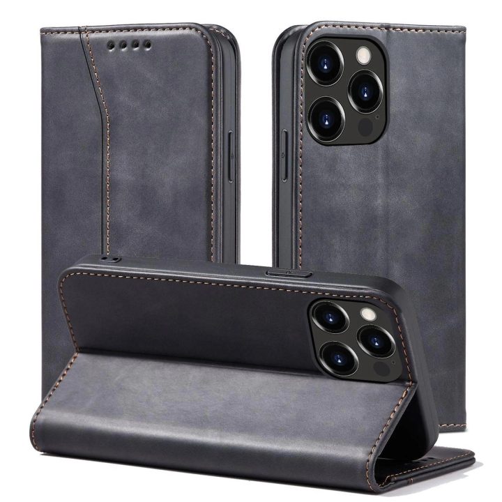 Magnetinis madingas dėklas iPhone 13 Pro Max dėklas piniginės kortelės laikiklis juodas