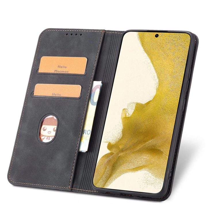 Magnetinis madingas dėklas Samsung Galaxy S22 + (S22 Plus) dėklas piniginės kortelės laikiklis juodas