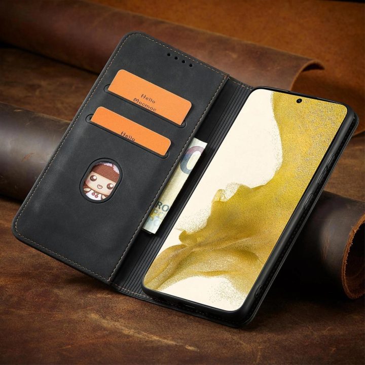 Magnetinis madingas dėklas Samsung Galaxy S22 + (S22 Plus) dėklas piniginės kortelės laikiklis juodas