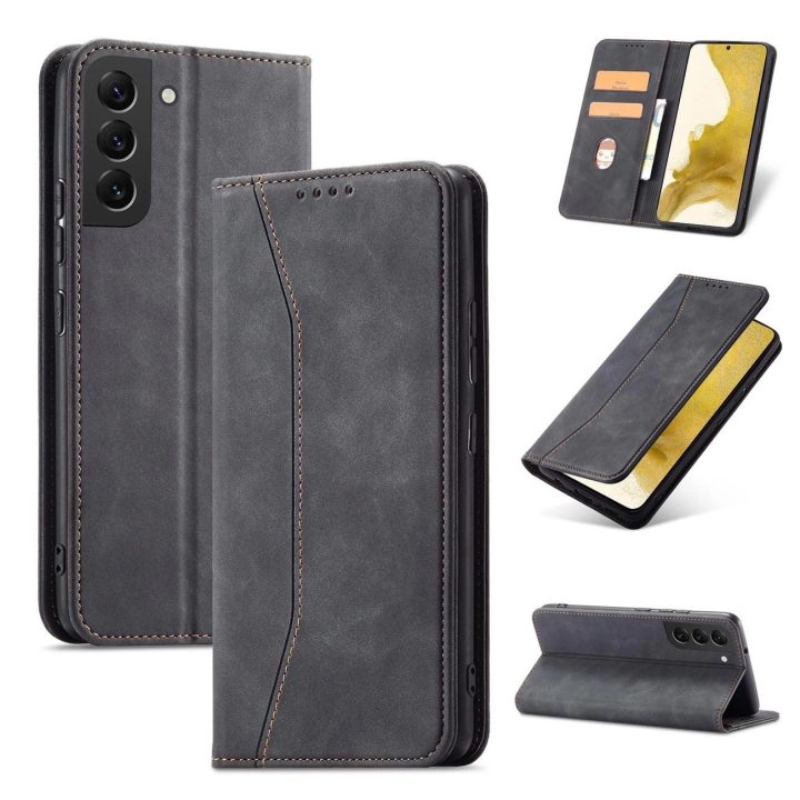 Magnetinis madingas dėklas Samsung Galaxy S22 + (S22 Plus) dėklas piniginės kortelės laikiklis juodas