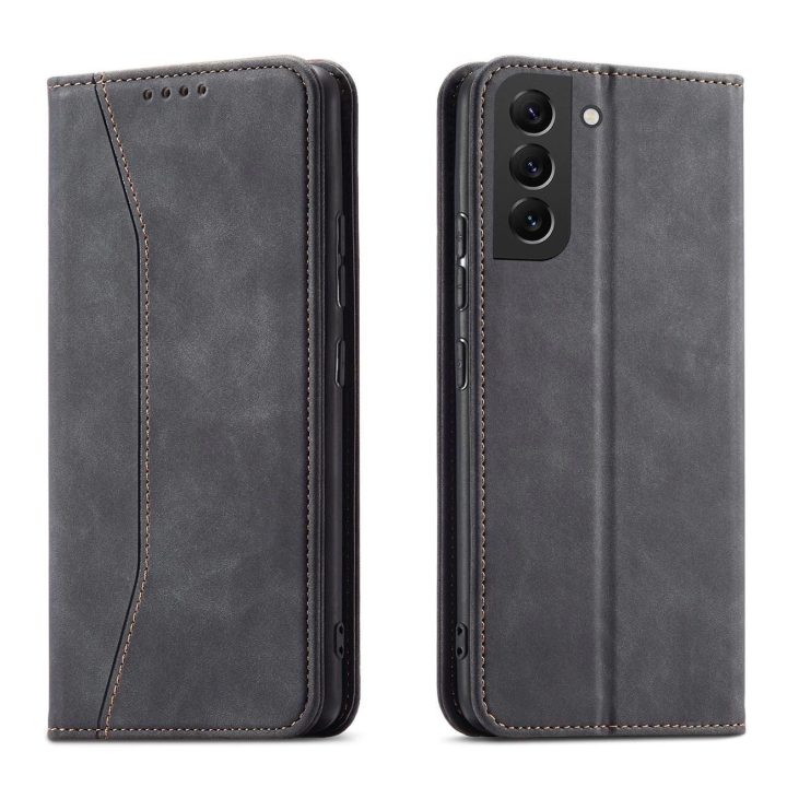 Magnetinis madingas dėklas Samsung Galaxy S22 + (S22 Plus) dėklas piniginės kortelės laikiklis juodas
