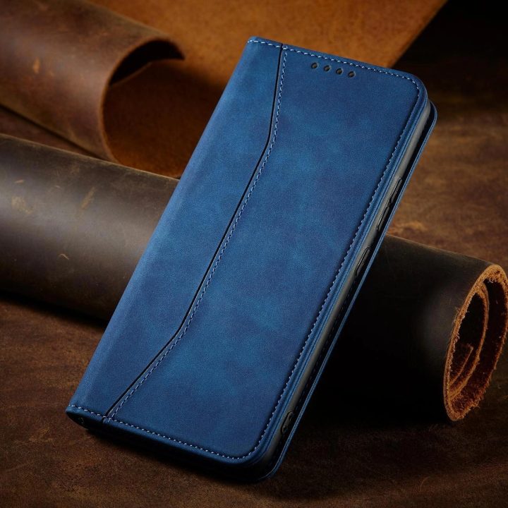 Magnetinis madingas dėklas Samsung Galaxy S22 + (S22 Plus) dėklas piniginės kortelės laikiklis mėlynas