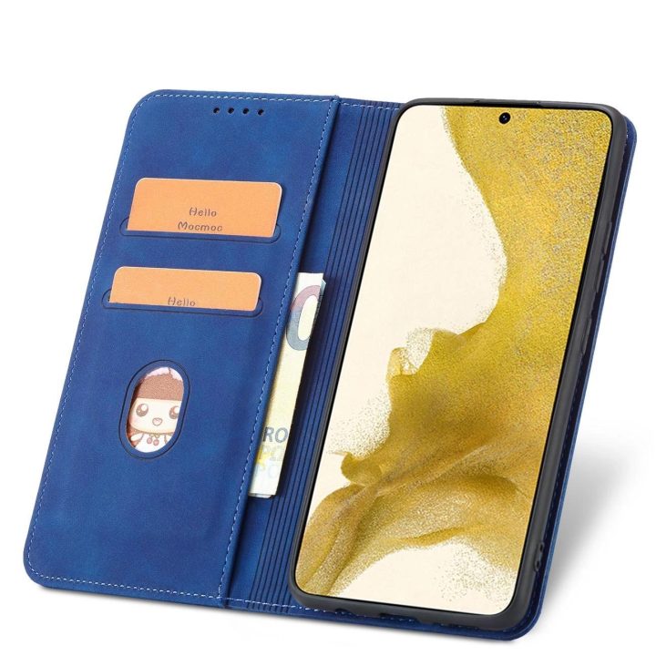 Magnetinis madingas dėklas Samsung Galaxy S22 + (S22 Plus) dėklas piniginės kortelės laikiklis mėlynas