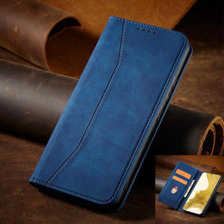 Magnetinis madingas dėklas Samsung Galaxy S22 + (S22 Plus) dėklas piniginės kortelės laikiklis mėlynas