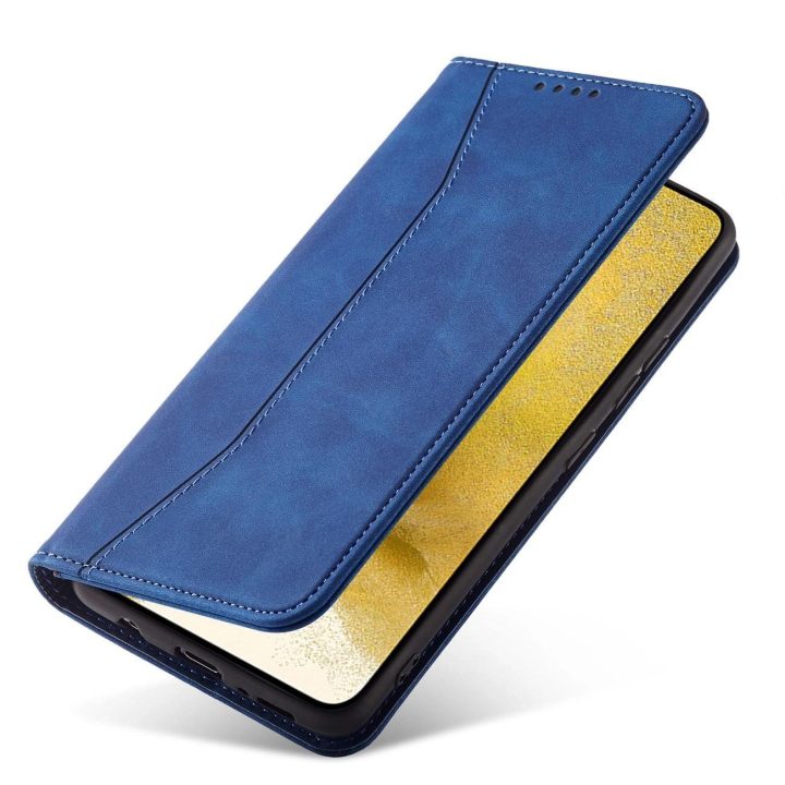 Magnetinis madingas dėklas Samsung Galaxy S22 + (S22 Plus) dėklas piniginės kortelės laikiklis mėlynas