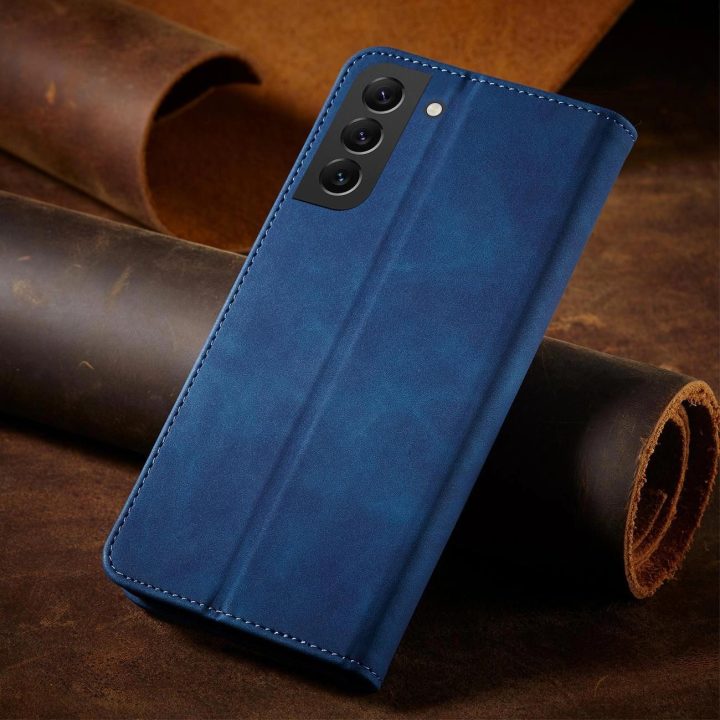 Magnetinis madingas dėklas Samsung Galaxy S22 + (S22 Plus) dėklas piniginės kortelės laikiklis mėlynas