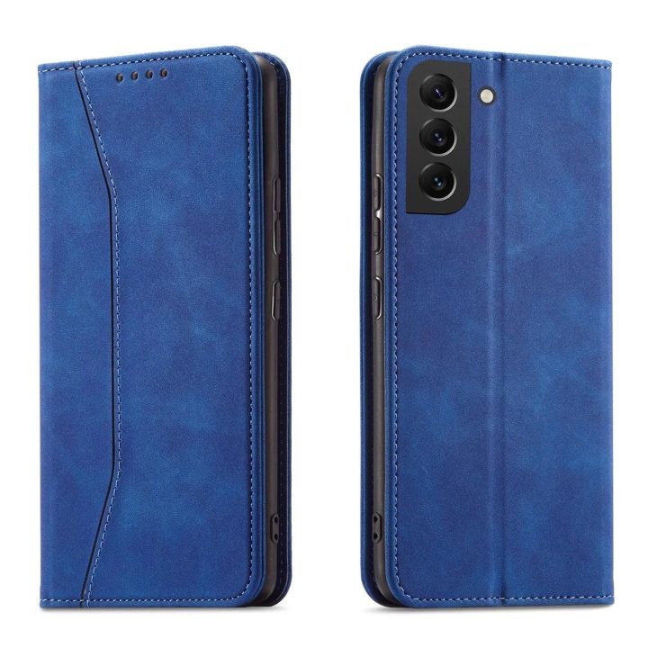 Magnetinis madingas dėklas Samsung Galaxy S22 + (S22 Plus) dėklas piniginės kortelės laikiklis mėlynas